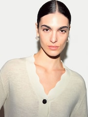 Jigsaw Cream Cotton Scallop Cardigan - Image 4 of 6