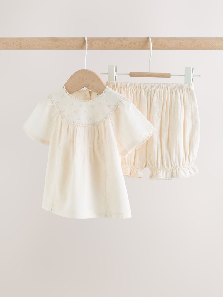 White Woven Baby Top and Shorts 2 Piece Set (0mths-2yrs) - Image 1 of 12
