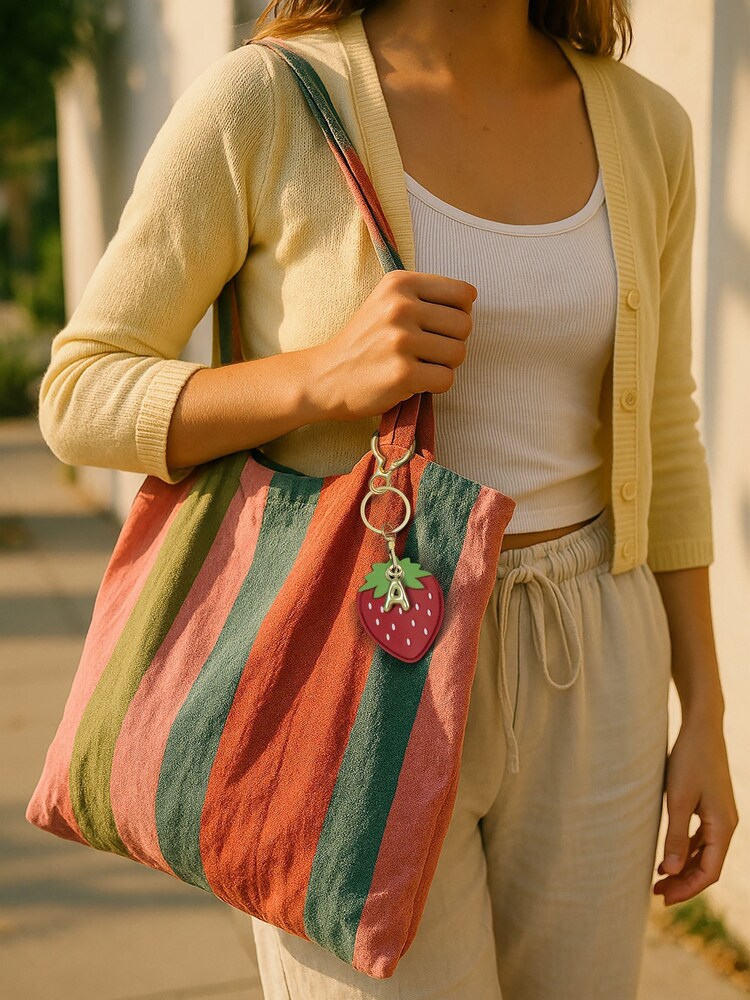 Jonnys Sister Personalised Faux Leather Strawberry Bag Accessory with a Letter Charm - Image 2 of 4