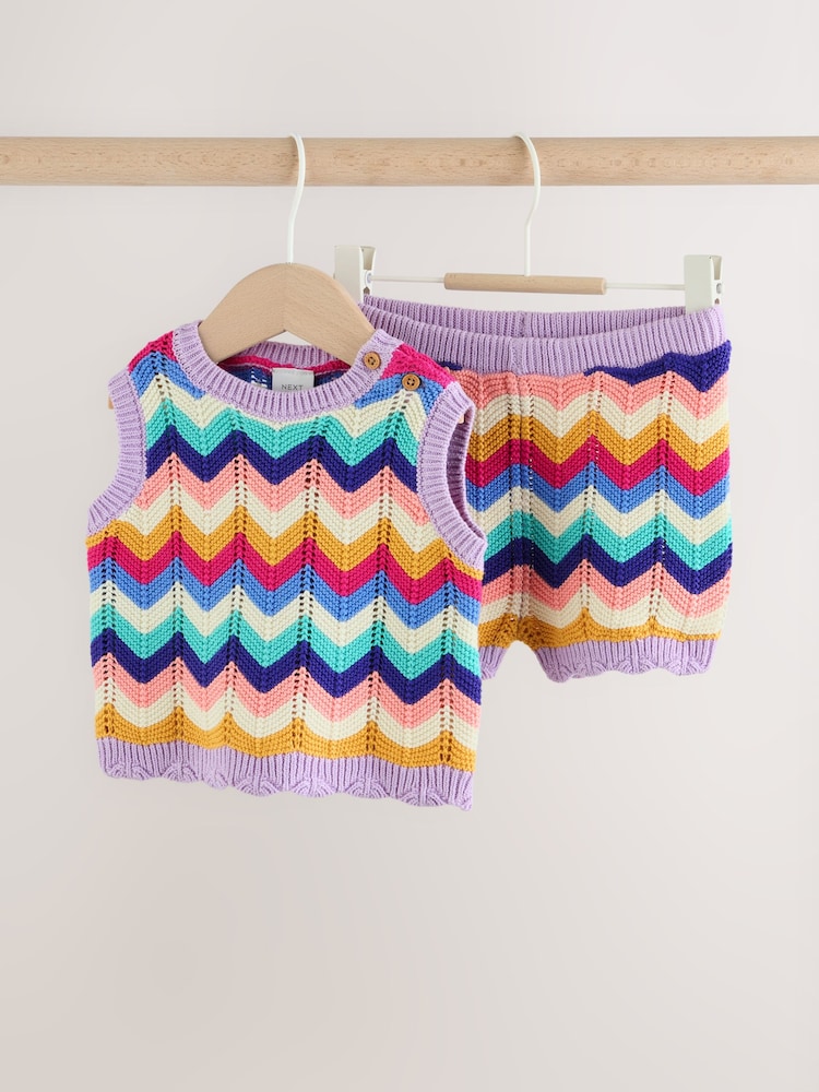 Multi Stripe Knitted Top and Shorts Baby Set 2 Piece (0mths-2yrs) - Image 1 of 14