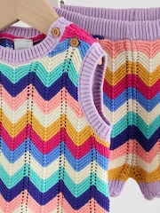 Multi Stripe Knitted Top and Shorts Baby Set 2 Piece (0mths-2yrs) - Image 10 of 14