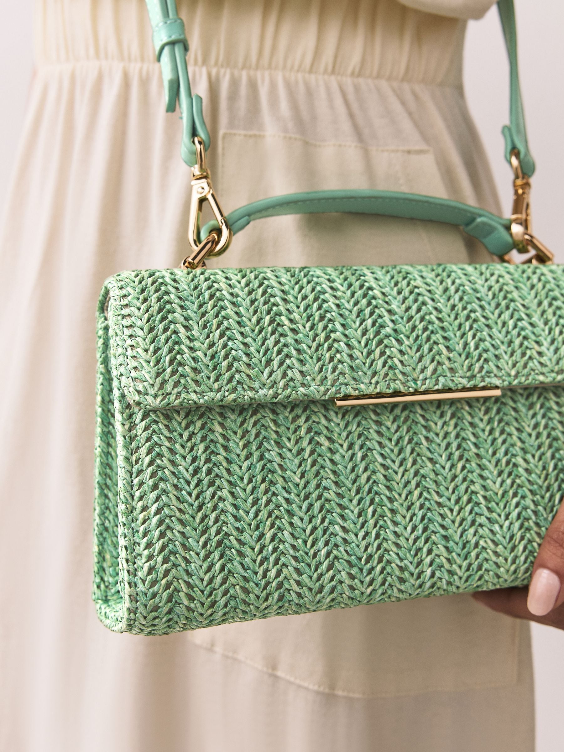 Buy Green Raffia-Effect Top Handle Bag from Next USA