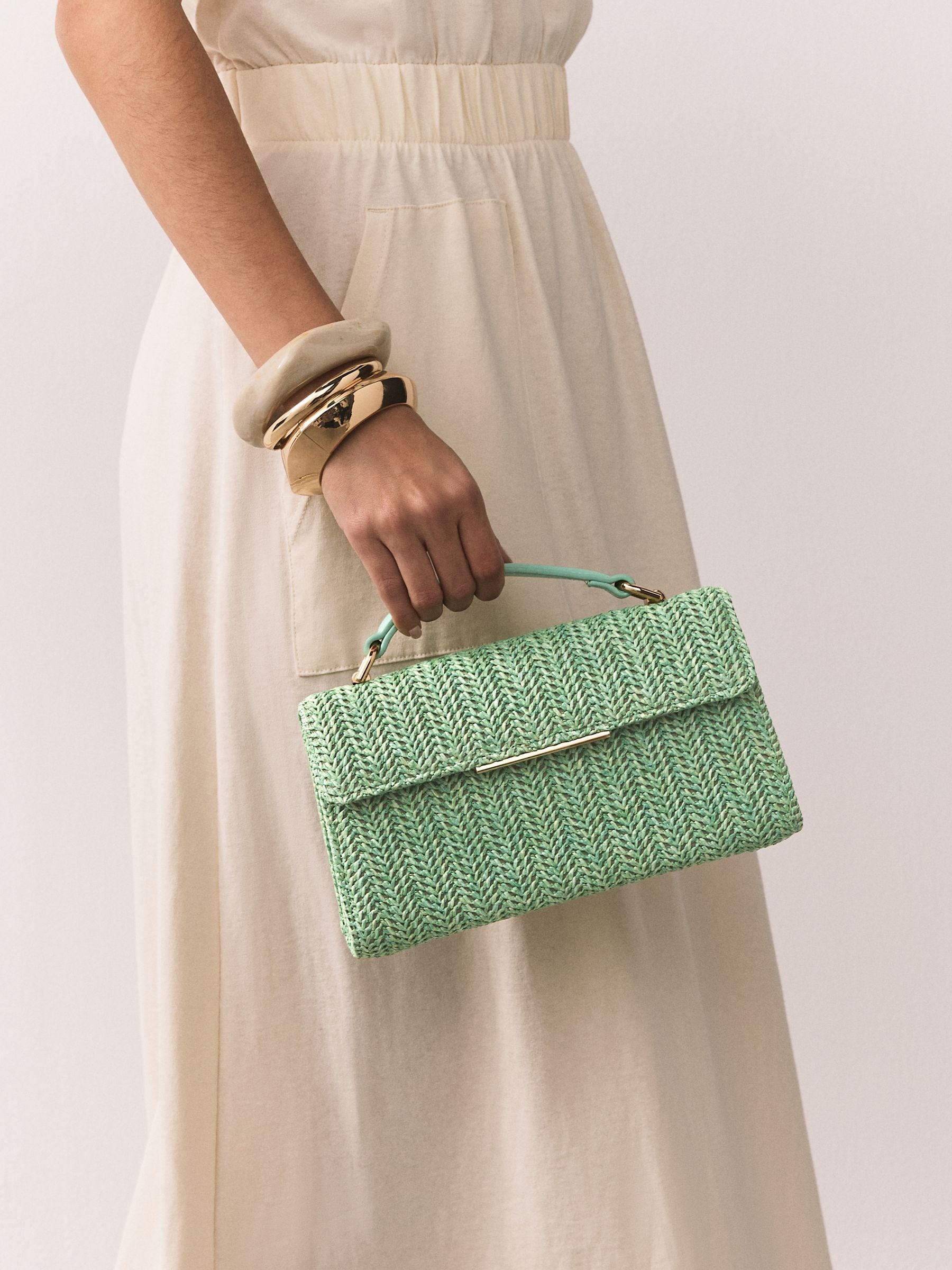 Buy Green Raffia-Effect Top Handle Bag from Next USA