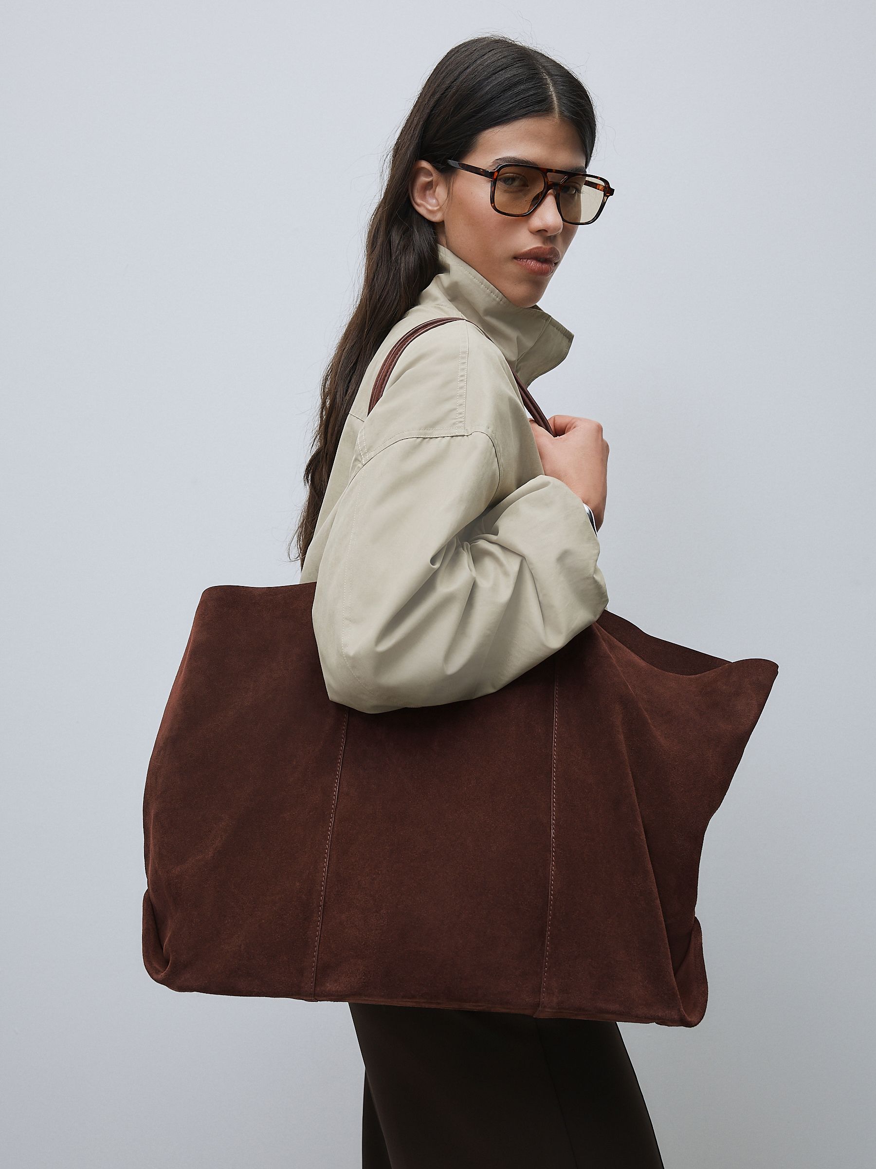 Buy Chocolate Brown N. Premium Suede Large Shoulder Bag from Next