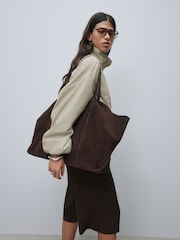 Chocolate Brown Suede Large Shoulder Bag - Image 3 of 4