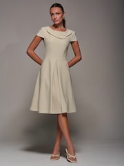 Jolie Moi Cream Roll Collar Cap Sleeve Midi Dress - Image 1 of 6