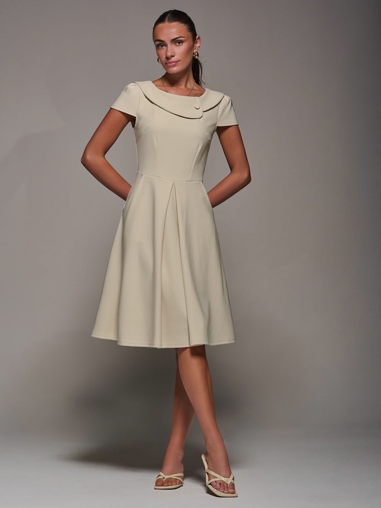 Jolie Moi Cream Roll Collar Cap Sleeve Midi Dress - Image 1 of 6