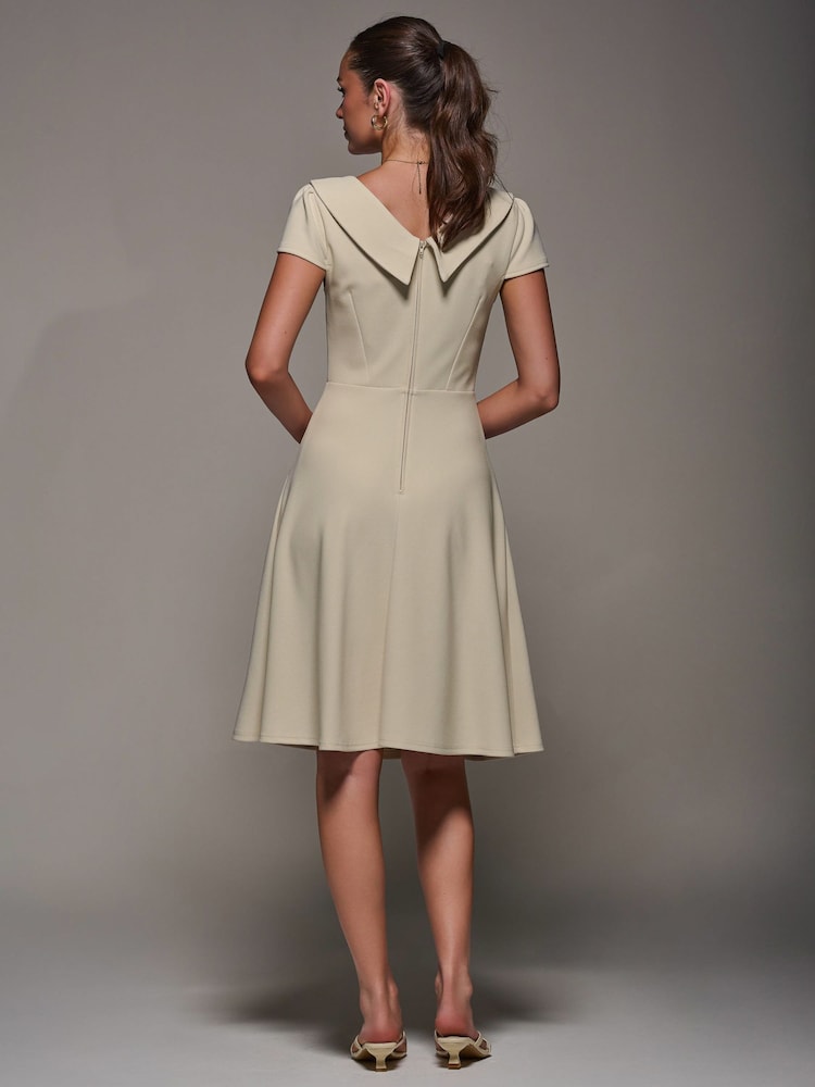 Jolie Moi Cream Roll Collar Cap Sleeve Midi Dress - Image 2 of 6