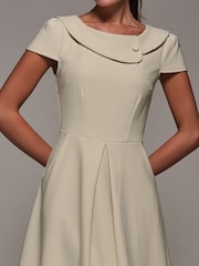 Jolie Moi Cream Roll Collar Cap Sleeve Midi Dress - Image 3 of 6