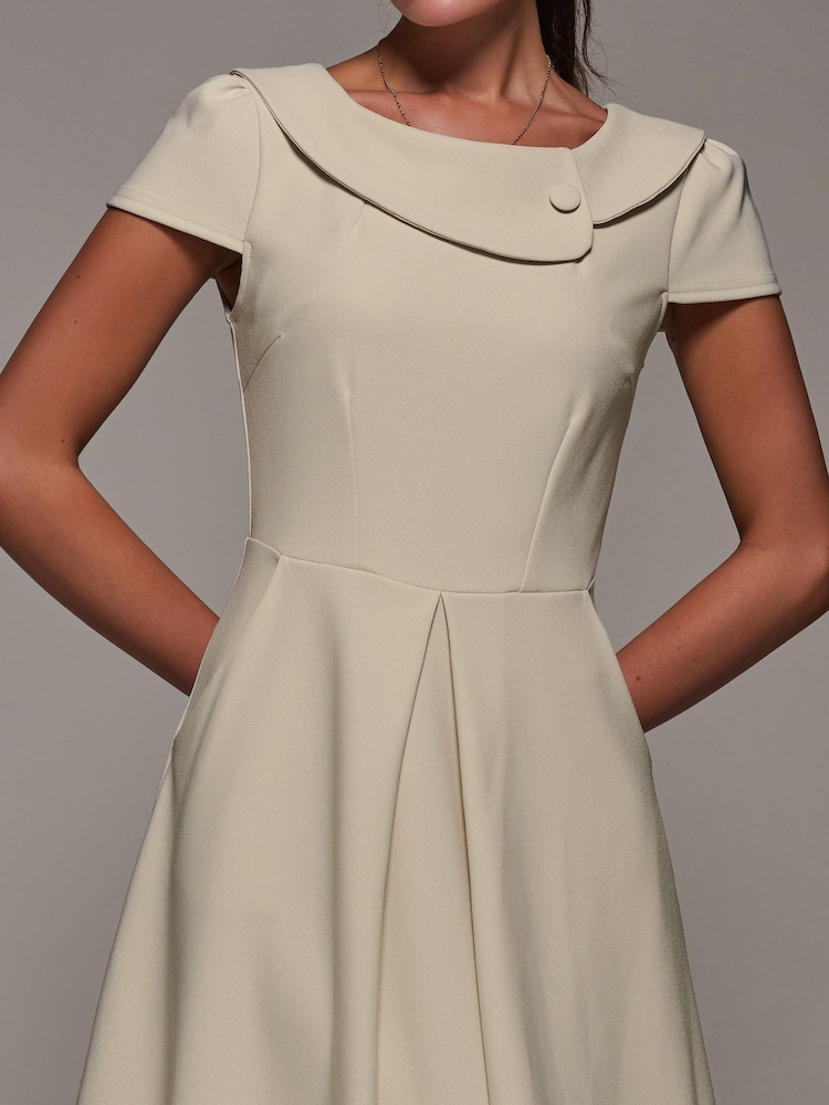 Cream - Jolie Moi Roll Collar Cap Sleeve Midi Dress - Image 3 of 6