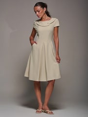 Jolie Moi Cream Roll Collar Cap Sleeve Midi Dress - Image 4 of 6
