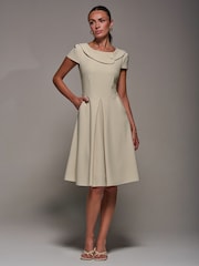 Jolie Moi Cream Roll Collar Cap Sleeve Midi Dress - Image 5 of 6