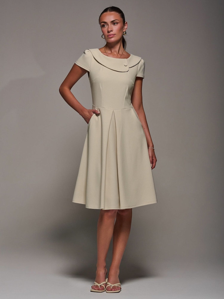 Cream - Jolie Moi Roll Collar Cap Sleeve Midi Dress - Image 5 of 6