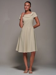 Jolie Moi Cream Roll Collar Cap Sleeve Midi Dress - Image 6 of 6