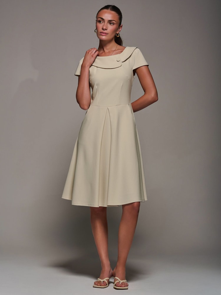 Jolie Moi Cream Roll Collar Cap Sleeve Midi Dress - Image 6 of 6
