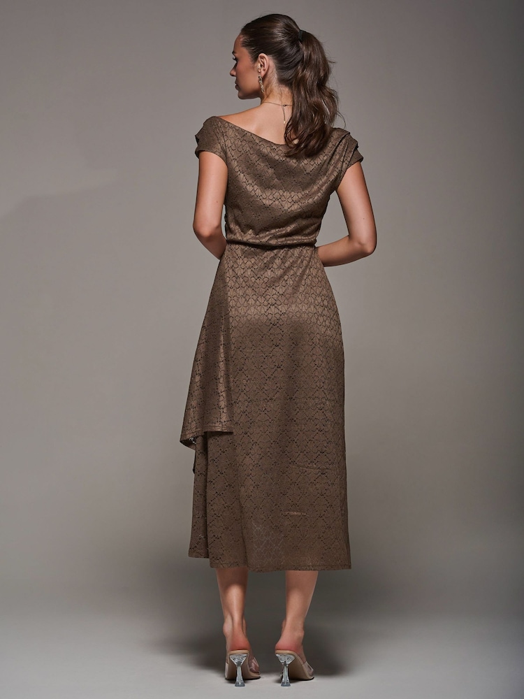 Jolie Moi Brown Textured Asymmetrical Draped Midaxi Dress - Image 2 of 6 Jolie Moi Brown Textured Asymmetrical Draped Midaxi Dress - Image 2 of 6