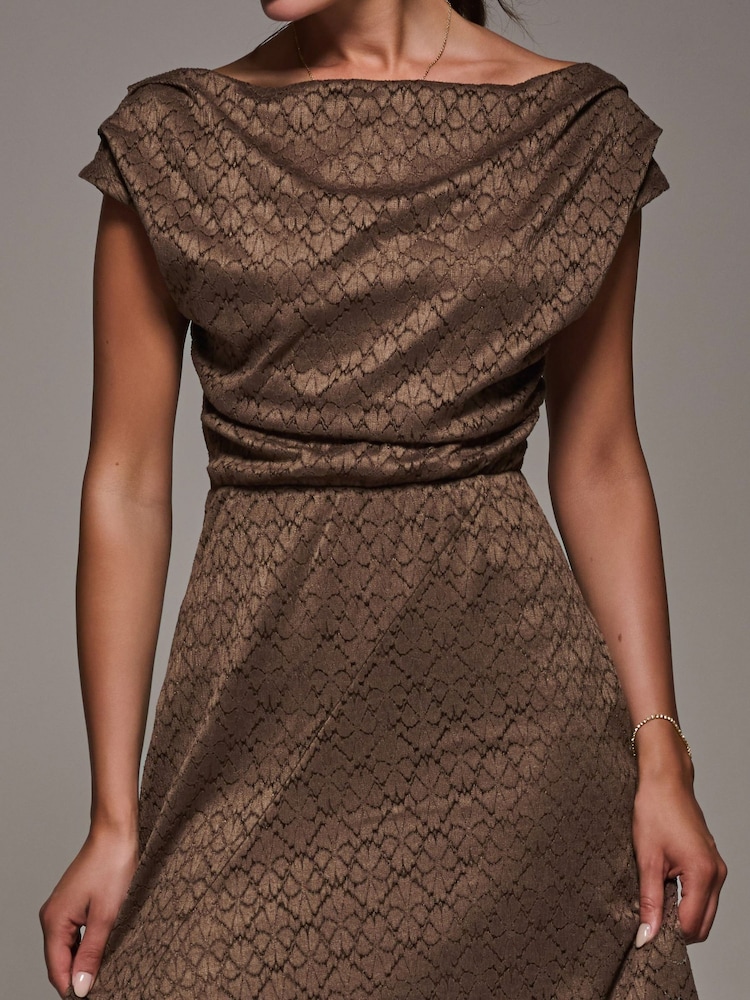 Jolie Moi Brown Textured Asymmetrical Draped Midaxi Dress - Image 6 of 6 Jolie Moi Brown Textured Asymmetrical Draped Midaxi Dress - Image 6 of 6