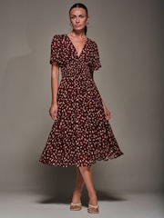 Vermelho - Jolie Moi Chiffon Tie Back Detail Midi Dress - Imagem 1 de 6