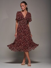 Vermelho - Jolie Moi Chiffon Tie Back Detail Midi Dress - Imagem 5 de 6