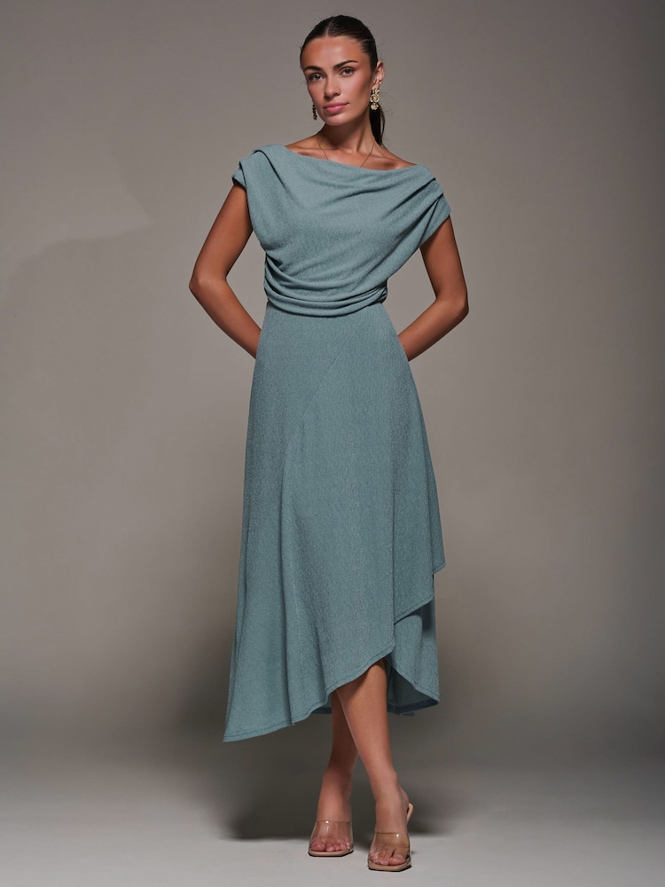 Azul marinho - Jolie Moi Textured Jersey Asymmetric Midi Dress - Imagem 1 de 6
