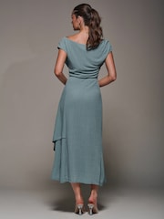 Azul marinho - Jolie Moi Textured Jersey Asymmetric Midi Dress - Imagem 2 de 6