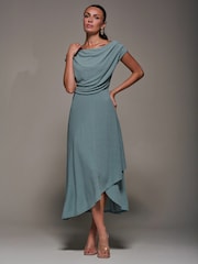 Azul marinho - Jolie Moi Textured Jersey Asymmetric Midi Dress - Imagem 3 de 6
