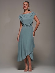 Azul marinho - Jolie Moi Textured Jersey Asymmetric Midi Dress - Imagem 4 de 6