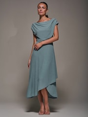 Azul marinho - Jolie Moi Textured Jersey Asymmetric Midi Dress - Imagem 5 de 6