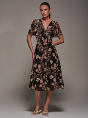 Jolie Moi Black Chiffon Tie Back Detail Midi Dress - Image 1 of 6