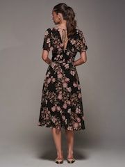 Jolie Moi Black Chiffon Tie Back Detail Midi Dress - Image 2 of 6