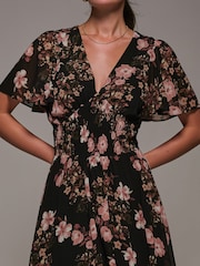 Jolie Moi Black Chiffon Tie Back Detail Midi Dress - Image 3 of 6