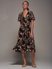 Jolie Moi Black Chiffon Tie Back Detail Midi Dress - Image 4 of 6