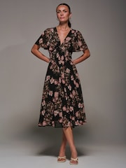 Jolie Moi Black Chiffon Tie Back Detail Midi Dress - Image 5 of 6