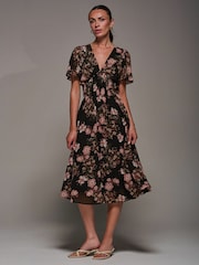Jolie Moi Black Chiffon Tie Back Detail Midi Dress - Image 6 of 6