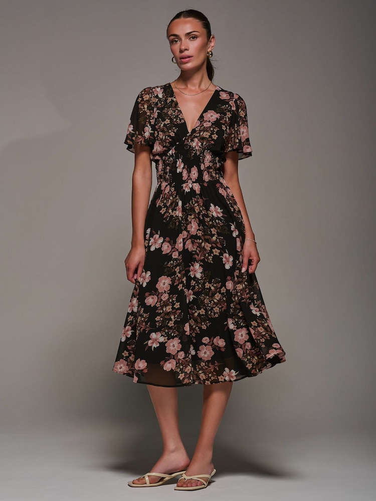 Jolie Moi Black Chiffon Tie Back Detail Midi Dress - Image 6 of 6