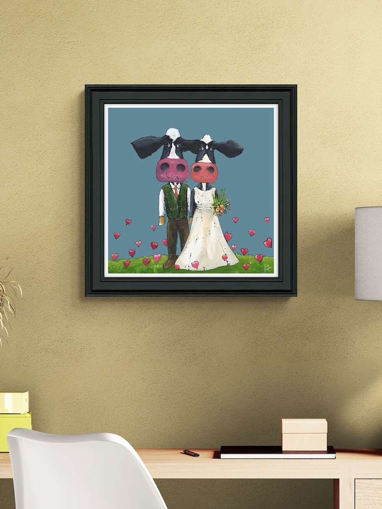Artko Black Cows Wedding By Geoff Beckett Framed Art - Image 1 of 3