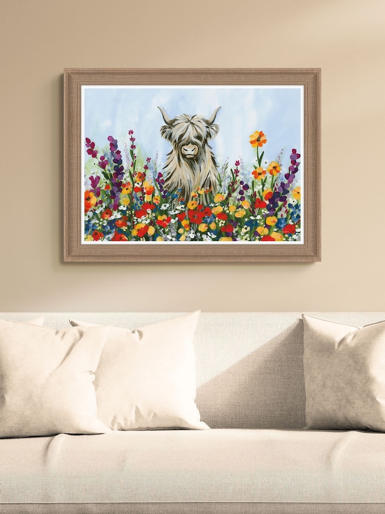 Artko Birch Longhorn in Flowers By Yvette St.Amant Framed Art - Image 1 of 3