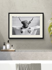 Artko Black Mood for a Soak Highland Cow in Bath Framed Art - Image 1 of 3