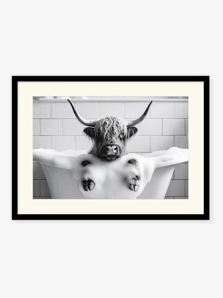 Artko Black Mood for a Soak Highland Cow in Bath Framed Art - Image 2 of 3
