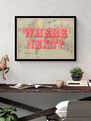 Artko Black Where Next? World Map Designs Framed Art - Image 1 of 3