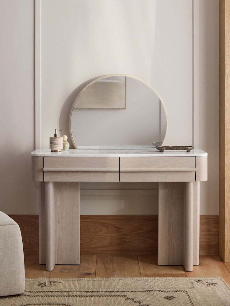 White Aviano N. Premium Oak Veneer 2 Drawer Console Dressing Table - Image 1 of 8 White Aviano N. Premium Oak Veneer 2 Drawer Console Dressing Table - Image 1 of 8