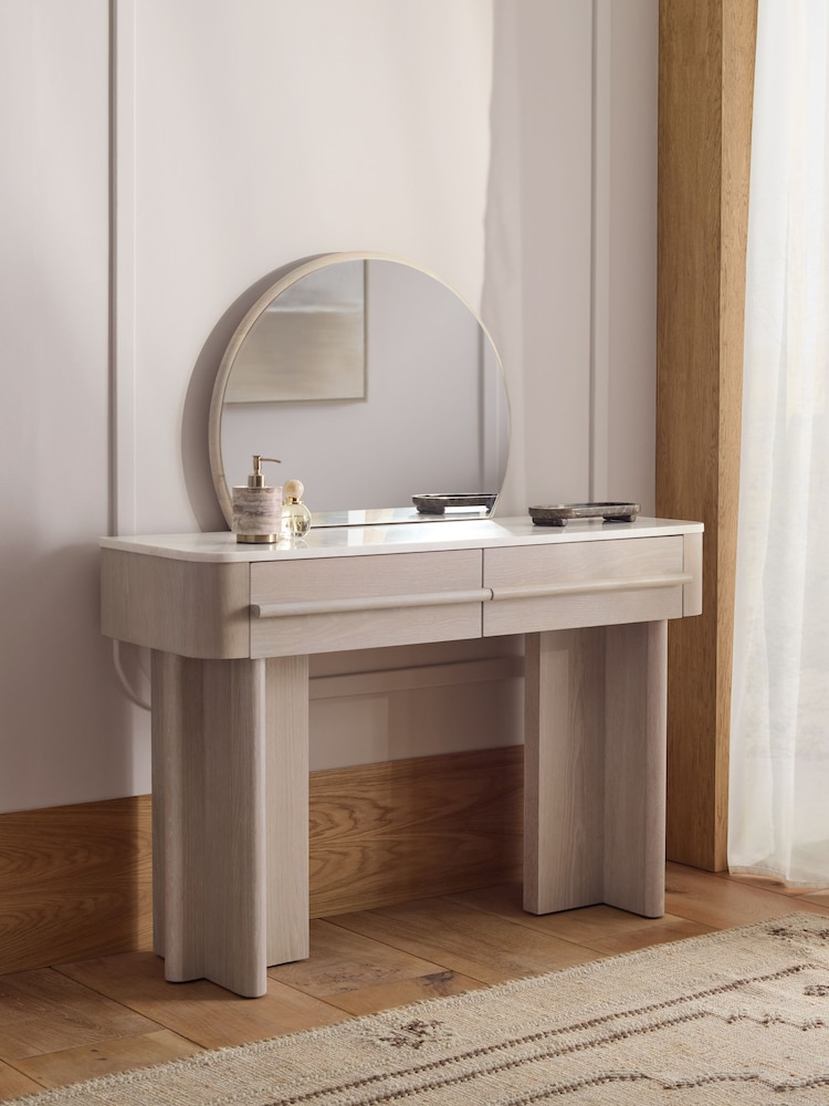White Aviano N. Premium Oak Veneer 2 Drawer Console Dressing Table - Image 2 of 8 White Aviano N. Premium Oak Veneer 2 Drawer Console Dressing Table - Image 2 of 8