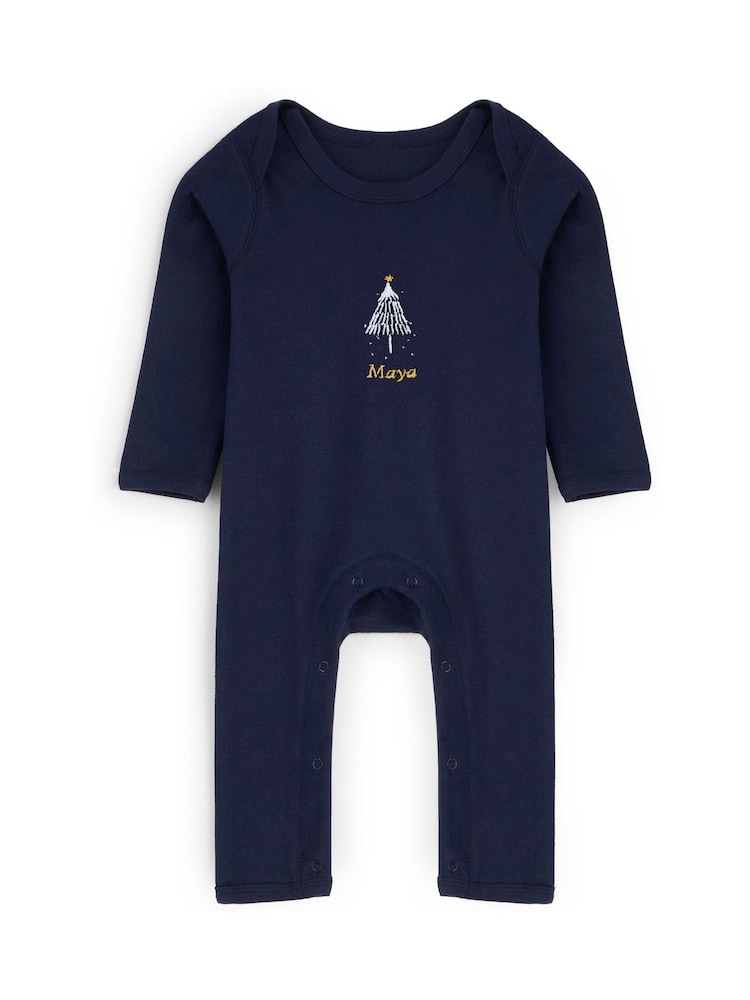 Personalised Baby Embroidered Christmas Tree Rompersuit by Stitch Style - Image 1 of 5