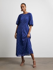 Joanna Hope Blue Lace Dress With Puff Sleeves - Image 1 of 4