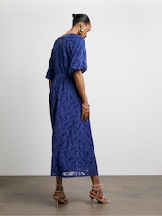 Joanna Hope Blue Lace Dress With Puff Sleeves - Image 2 of 4