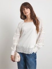 Joanna Hope Crinkle White Blouse With Premium Trims - Image 1 of 4