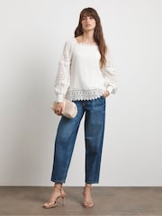 Joanna Hope Crinkle White Blouse With Premium Trims - Image 3 of 4