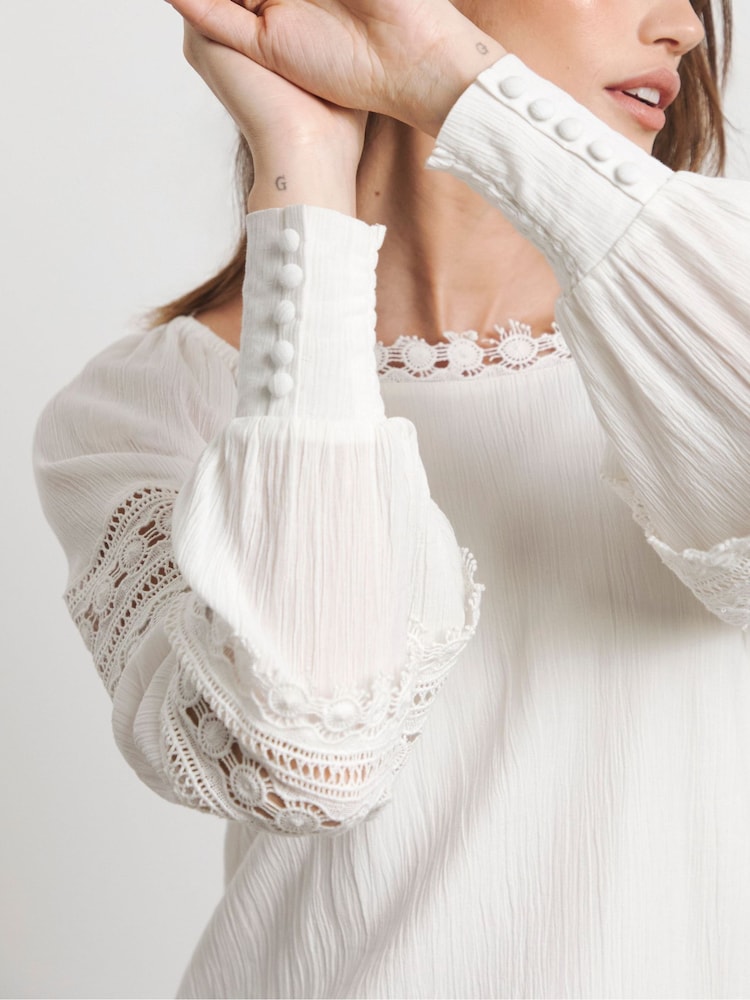 Joanna Hope Crinkle White Blouse With Premium Trims - Image 4 of 4