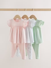 Розовый шалфейно-зеленый и белый - Комплект для малышей из 6 Pieces из топа с коротким рукавом и леггинсов (0месяцев -3лет) - Изображение 1 14