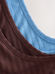 Blue/Brown Strappy Scoop Neck Slouch Ribbed Vests 2 Pack - Image 10 of 10